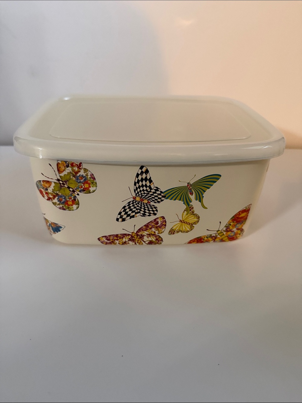 MacKenzie-Childs Vintage Butterfly Garden Deep Storage Container with Lid